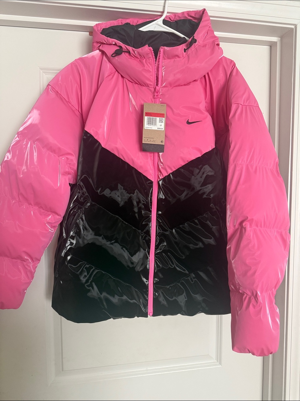 Nike women’s Hot Pink and Black Colorblock Puffer Jacket